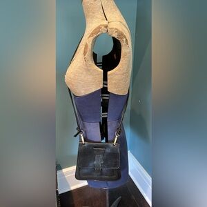 Vintage Black Leather Crossbody Handbag Purse ITALY